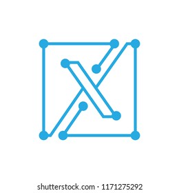 initial letter x blockchain logo square outline stroke