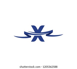 Initial Letter X with Blue Ribbon Swoosh Shape Logo