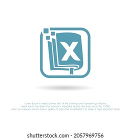 Initial Letter x with Book and Pixel Icon for Digital Book, e-book, e-learning, Education, technology, Literature apps, Bookstore, Publishing Company Logo Idea