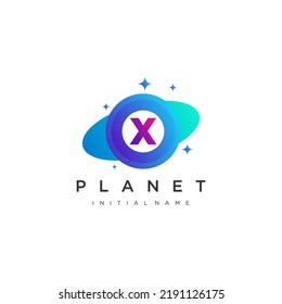 Initial Letter X Circle with Orbit for Planet vector