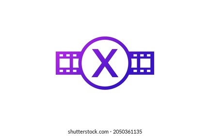 Initial Letter X Circle with Reel Stripes Filmstrip for Film Movie Cinema Production Studio Logo Inspiration