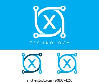 initial Letter X Circle Technology Logo icon Vector Design Template