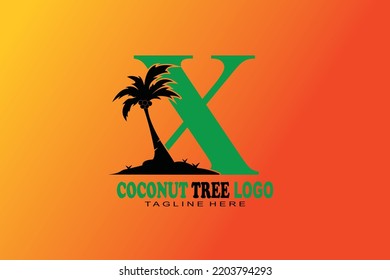 initial Letter X coconut tree logo