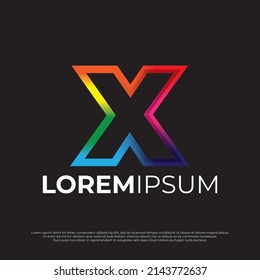 Initial letter X colorful Modern digital alphabet font, Rainbow color design fashion futuristic font