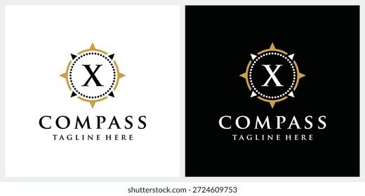 Diseño inicial del logotipo de la brújula X, icono gráfico del logotipo del círculo