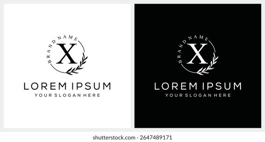 letra inicial X cosméticos moda logotipo design, ícone gráfico fonte serif, deixa natureza símbolo conceito