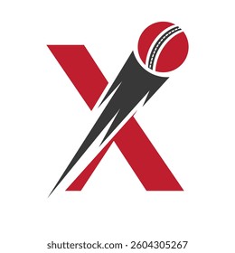 Initial Letter X Cricket Sports Logo Design With Speed Symbol. Cricket Ball Logo For Academy and Club Sign