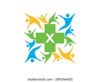 initial Letter X Cross plus medical health care logo icon design template illustrations