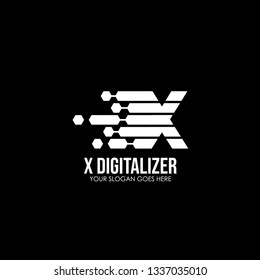 Initial Letter X Digital Logo Design Template. The hexagonal connection with white and black - Vector