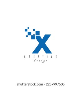 Initial Letter X Digital Pixel Logo Design. Geometric Shape with Square Pixel Dots. Usable for Business and Technology Logos