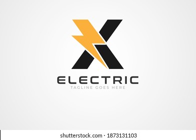 Initial Letter X Electric Logo, letter X and thunnder bolt combination isolated on white background, Flat style Logo Design Template element, vector illustration