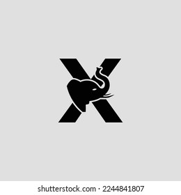 Initial letter X with elephant shape line art. Modern Elephant X Letter Alphabet Logo Design.