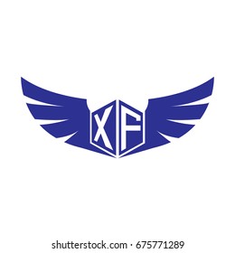 Initial Letter X, F, XF Hexagonal Shape Logo with Wings Icon