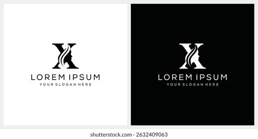 initial letter X face beautiful woman logo design, cosmetic and beauty graphic icon concept