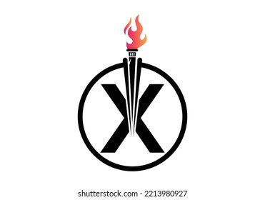 Initial Letter X Fire Torch Concept With Fire and Torch Icon Vector Symbol. Modern vector logo for Fire Torch business, and company identity.