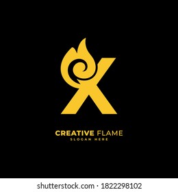 initial letter X with flame logo vector concept element, letter X logo with fire burn for company and business