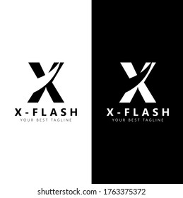 Initial letter X flash logo vector design template. Black and white letter with negative space isolated on white and black background. Can be used for company logo or symbol