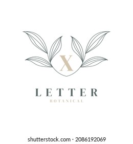 Initial Letter X Floral and Botanical Logo. Nature Leaf Feminine for Beauty Salon, Massage, Cosmetics or Spa Icon Symbol