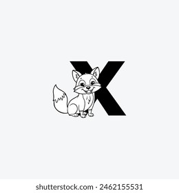 Letra inicial X con diseño de logotipo de Fox. El zorro luce una sonrisa alegre, la letra X y la Ilustración vectorial de la cabeza del zorro.