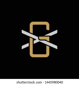 Initial letter X and G, XG, GX, overlapping interlock logo, monogram line art style, silver gold on black background