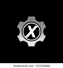 Letra inicial X con vector de diseño con logotipo de engranaje