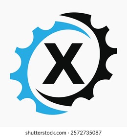 Initial Letter X Gear Logo Design Template. Automotive Gear Logo for Business and Industrial Identity