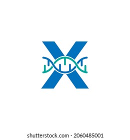 Letra inicial X Elemento de plantilla de diseño de logotipo de icono de Adn genético. Ilustración biológica