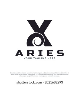 Initial Letter X with Goat Ram Sheep Horn for Aries Logo Design Inspiration. Animal Logo Element Template