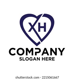 Initial letter x h in love shape logo vector design