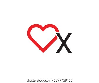 símbolo de signo de icono de símbolo del logotipo del corazón de la letra X inicial Diseño del elemento. Amor, Salud, Medicina, Aplicación de citas, Logotipo del Día de San Valentín. Plantilla de ilustración de vector
