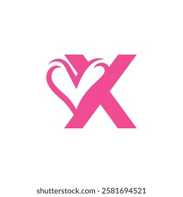 initial letter x heart negative space logo	