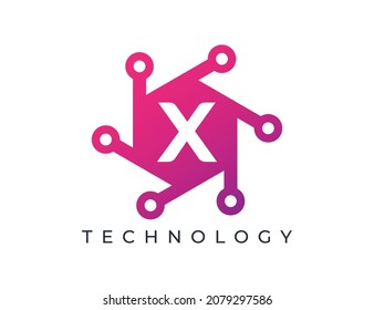 initial Letter X Hexagon Technology Logo icon Vector Design Template