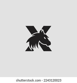 Initial letter X with horse vector logo design. Horse Letter X Illustration Template Icon emblem Isolated.