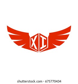 Initial Letter X, I, XI Hexagonal Shape Logo with Wings Icon