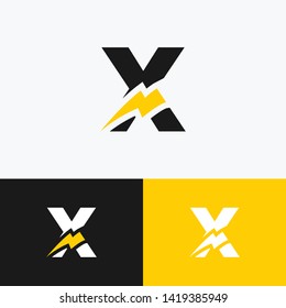 initial letter X icon logo design template with lightning - thunder - bolt - electric - vector