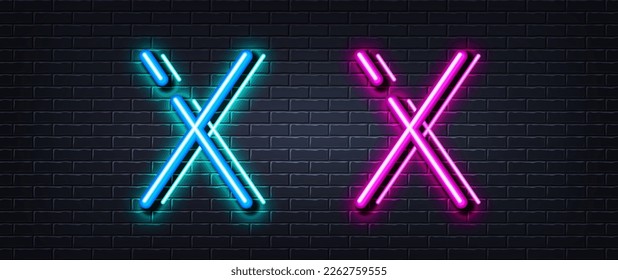 Initial letter X icon. Neon light line effect. Line typography character sign. Large first font letter. Glowing neon light element. Letter X glow 3d line. Brick wall banner. Vector