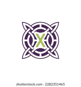 Initial letter X intersection pattern frame Celtic knot logo