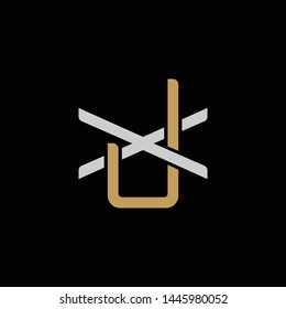 Initial letter X and J, XJ, JX, overlapping interlock logo, monogram line art style, silver gold on black background