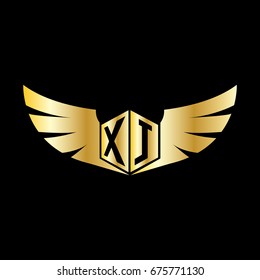 Initial Letter X, J, XJ Hexagonal Shape Logo with Wings Icon