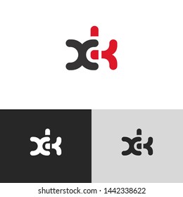 Initial Letter x k linked lowercase logo design template elements. Red letter Isolated on black white grey background. Suitable for business, consulting group company.