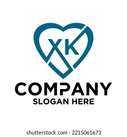 Initial letter x k in love shape logo vector design