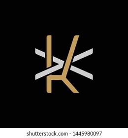 Initial letter X and K, XK, KX, overlapping interlock logo, monogram line art style, silver gold on black background