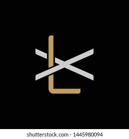 Initial letter X and L, XL, LX, overlapping interlock logo, monogram line art style, silver gold on black background
