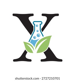 Initial letter X laboratory logo design combine with test tube and leaf symbol