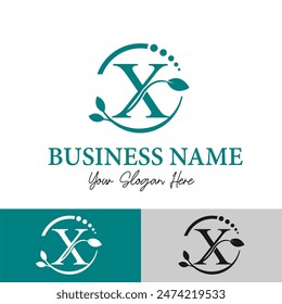 Initial Letter X with Leaf and Circle Leaves for Beauty, Skincare, Home Spa, Skincare, Aesthetic, Nature, Green Agronomy and Environment Modern Business Logo Idea
