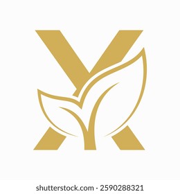 Initial Letter X Leaf Logo Concept For Eco Friendly and Organic Symbol Vector Template