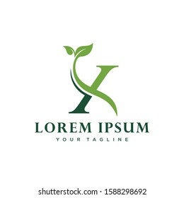 Initial Letter X With Leaf Luxury Logo. Green leaf logo Template vector Design.