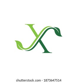 Initial Letter X With Leaf Luxury Logo. Green leaf logo Template vector Design.