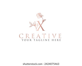 Ursprünglicher Buchstabe x mit Luxus-Logo für Blätter. grünes Blatt-Logo mit Visitenkartendesign-Vorlage
