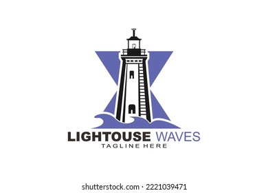 initial Letter X lightouse waves logo